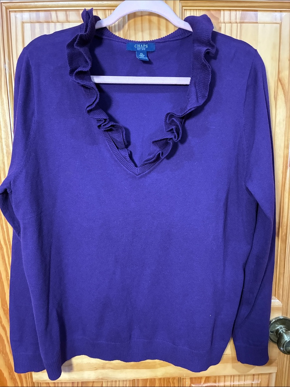 Chaps Purple Ruffle V-Neck Women’s Sweater